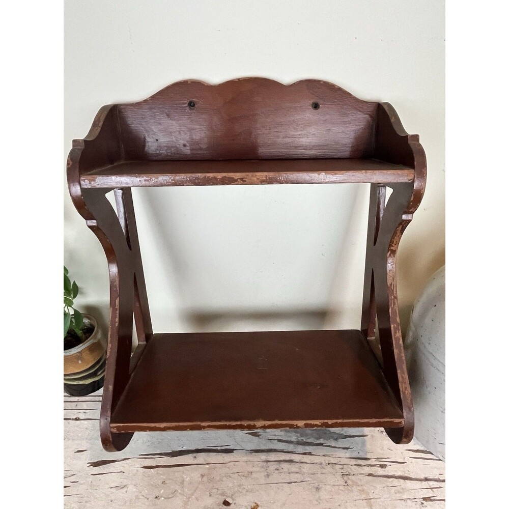 Antique Wooden Cottage Curio Shabby Shelf 2 Tier Country Farmhouse Decor 16”x11”
